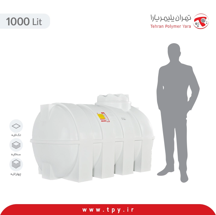 منبع آب افقی 1000 لیتری پلی اتیلنی