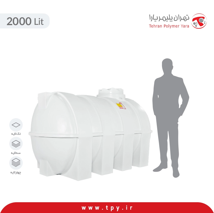 تانکر آب افقی 2000 لیتری پلاستیکی