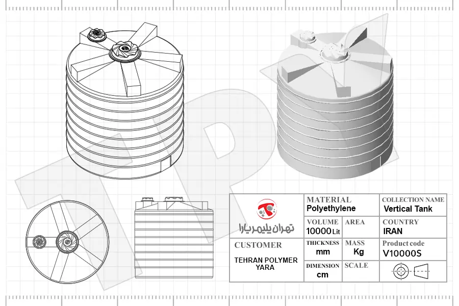منبع آب عمودی 10000 لیتری پلاستیکی