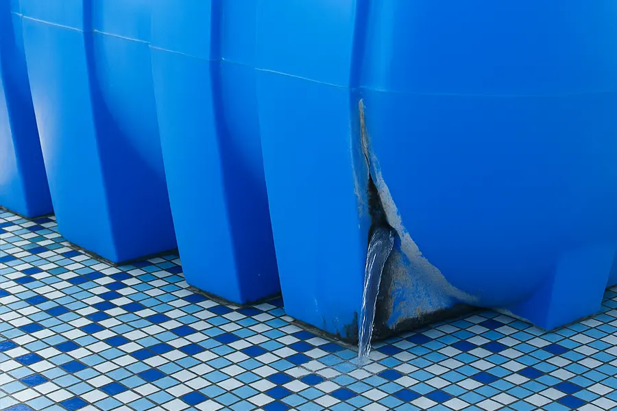 مخزن آسیب دیده دارای نشتی آب