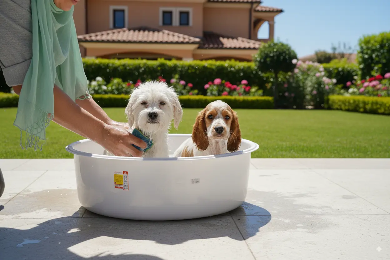 شستشوی حیوانات خانگی در وان پلی اتیلن